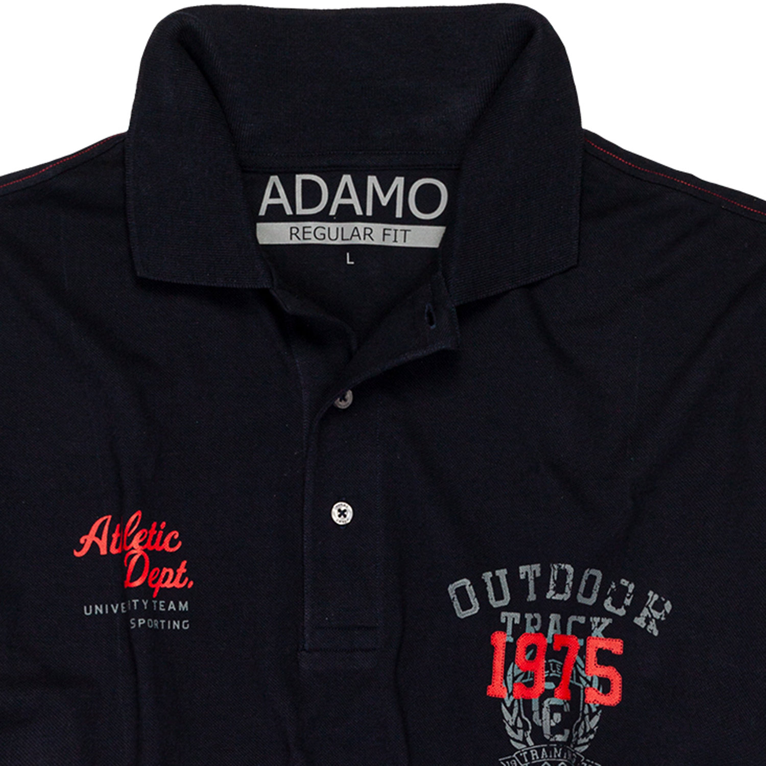 Herren Pique Kurzarm Polo Shirt Modell ATHLETIC von ADAMO navy in großen Größen 2XL bis 12XL bedruckt