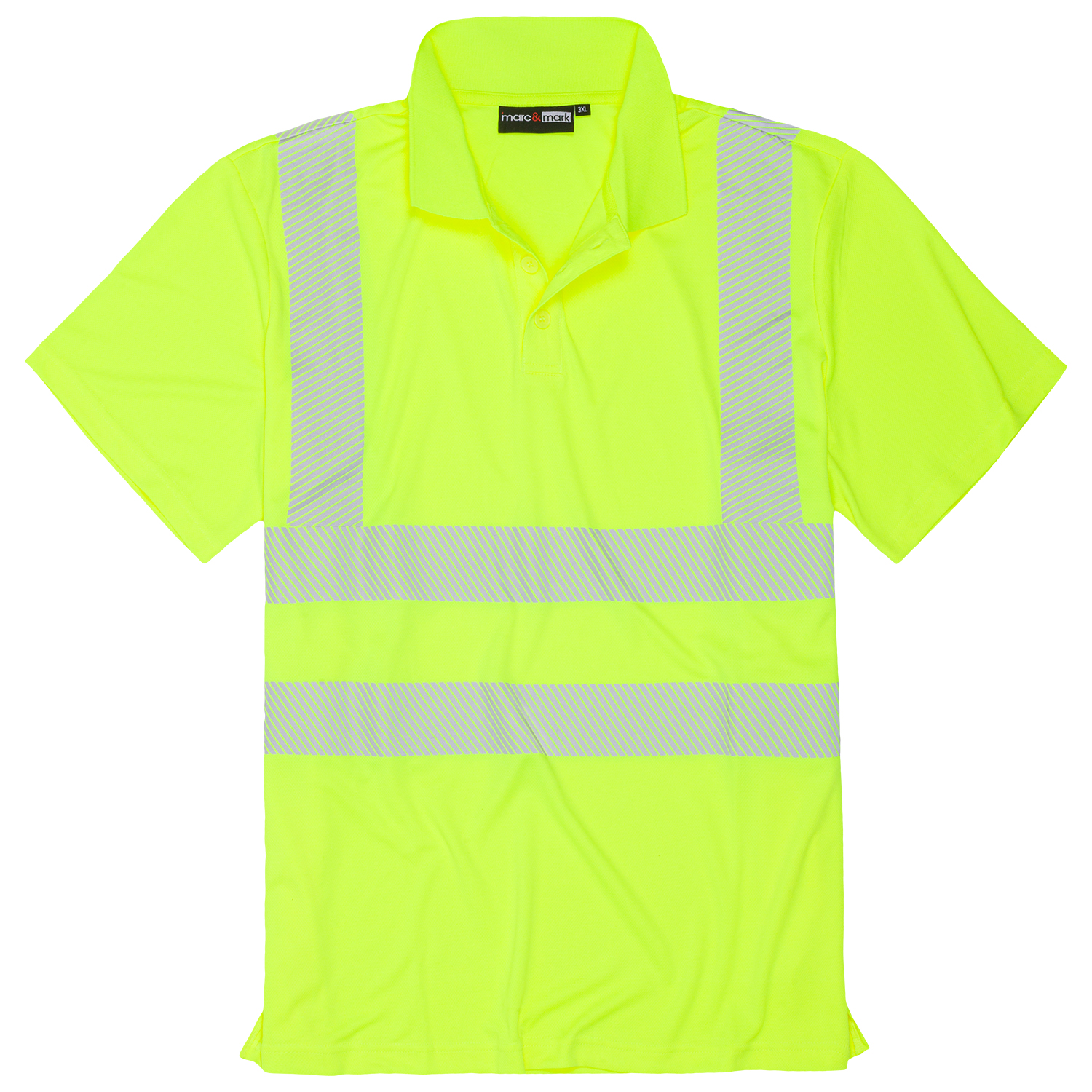 High visibility short sleeve polo shirt in neon yellow by marc&mark in oversizes up to 8XL