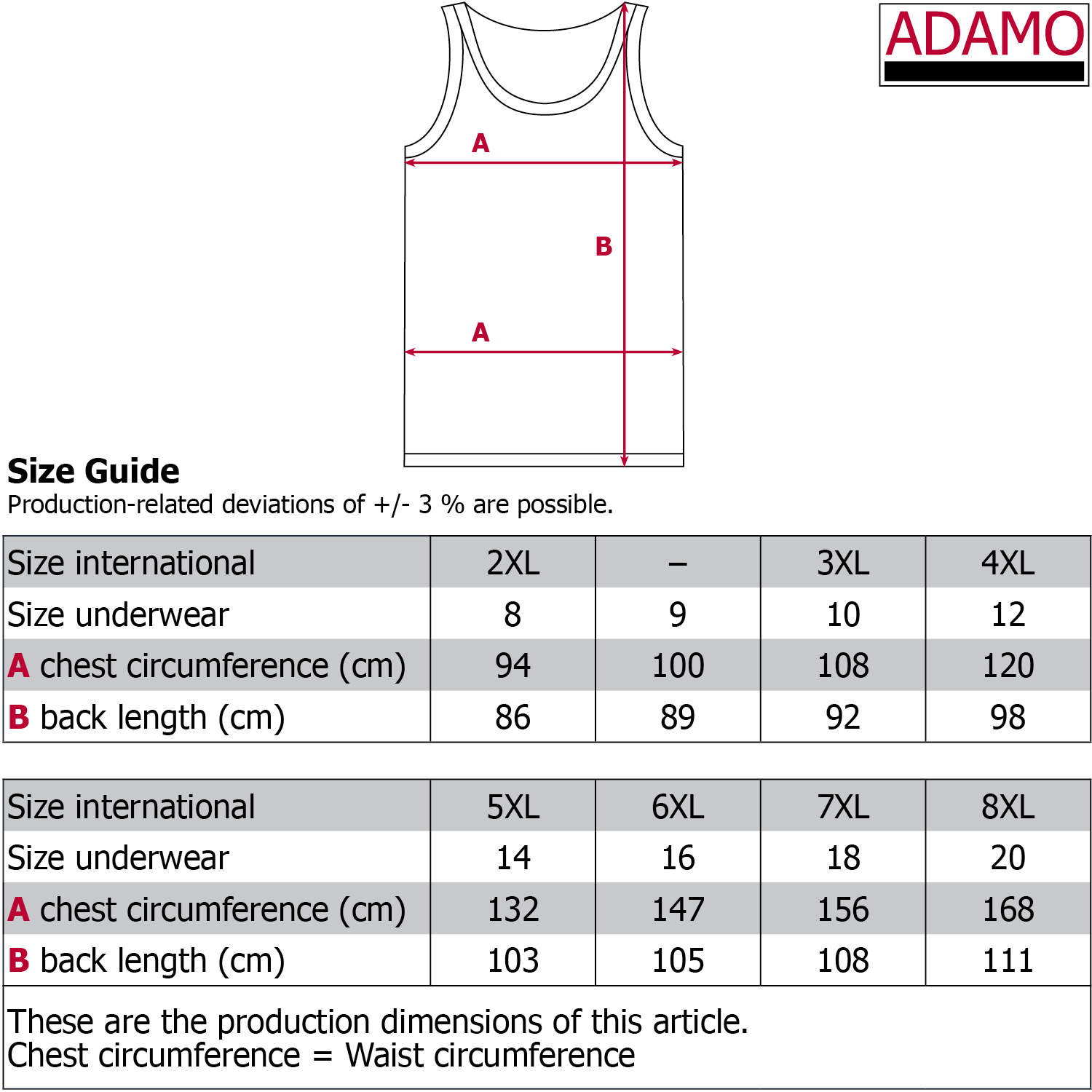 PRESTIGE Unterhemd ohne Arm von ADAMO in Doppelripp bis Übergröße 20 im Doppelpack