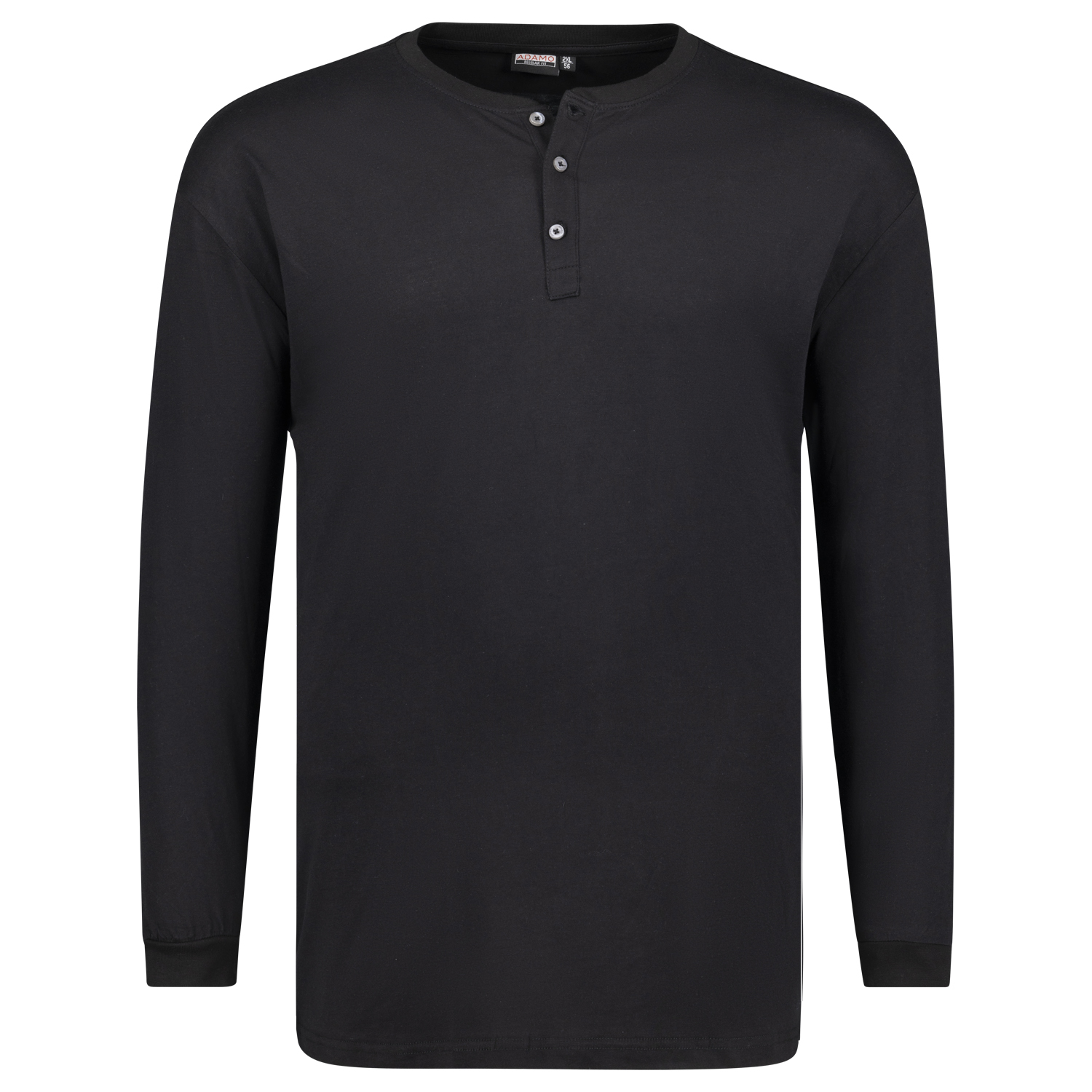 Schwarzes Langarmshirt mit Knopfleiste Regular Fit in Übergrößen bis 10XL von Adamo Modell Sven