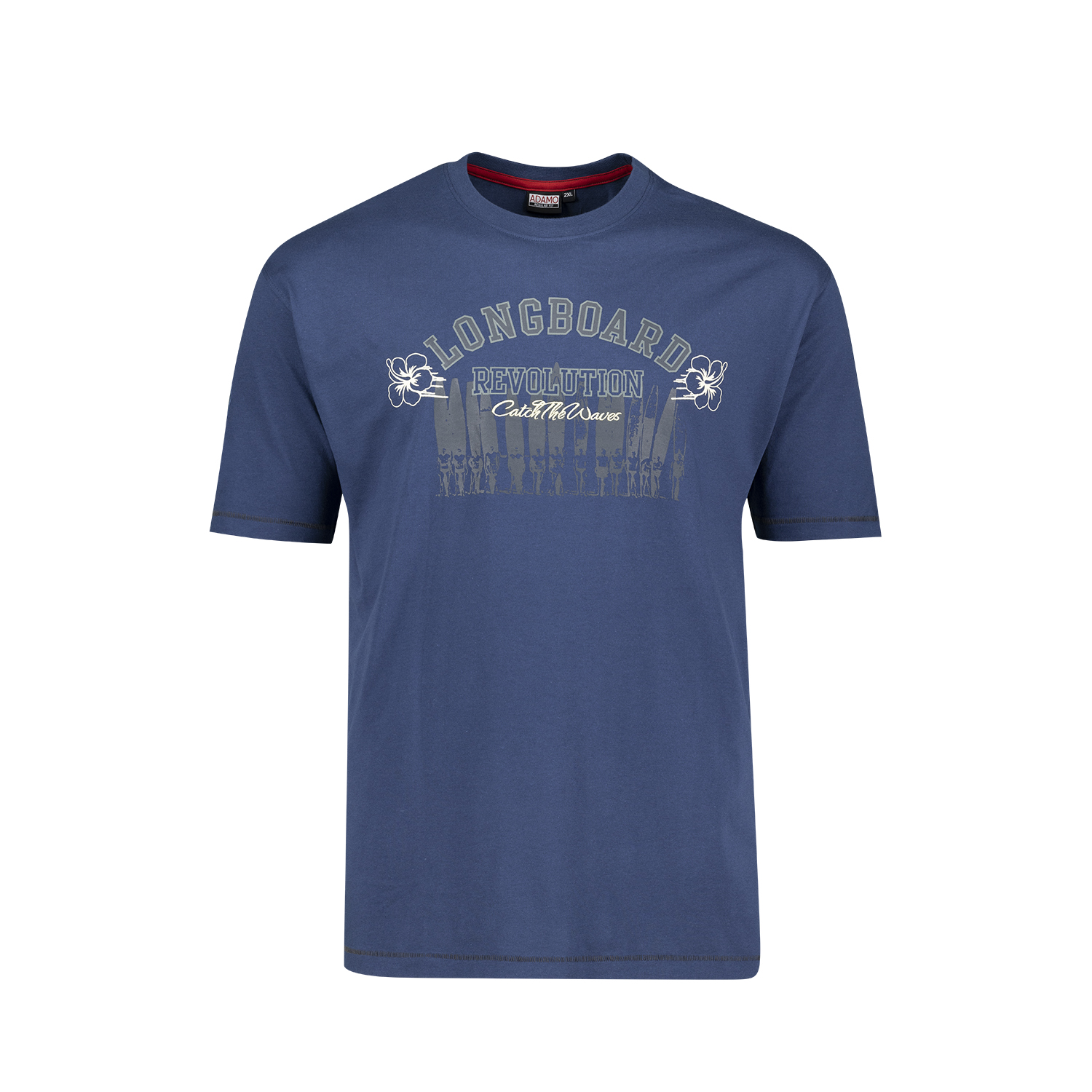 Blaues Herren T-Shirt mit Print REGULAR FIT von ADAMO Serie LONGBOARD in Übergrößen bis 10XL
